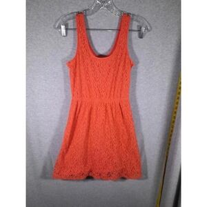 Cottagecore Mini‎ Dress Womens Medium Orange Floral Lace Fit Flare Summer Boho